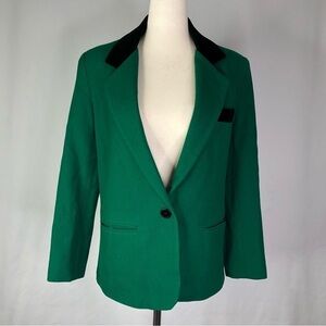VINTAGE Dumas wool and velvet blazer hunter green black dark cottagecore